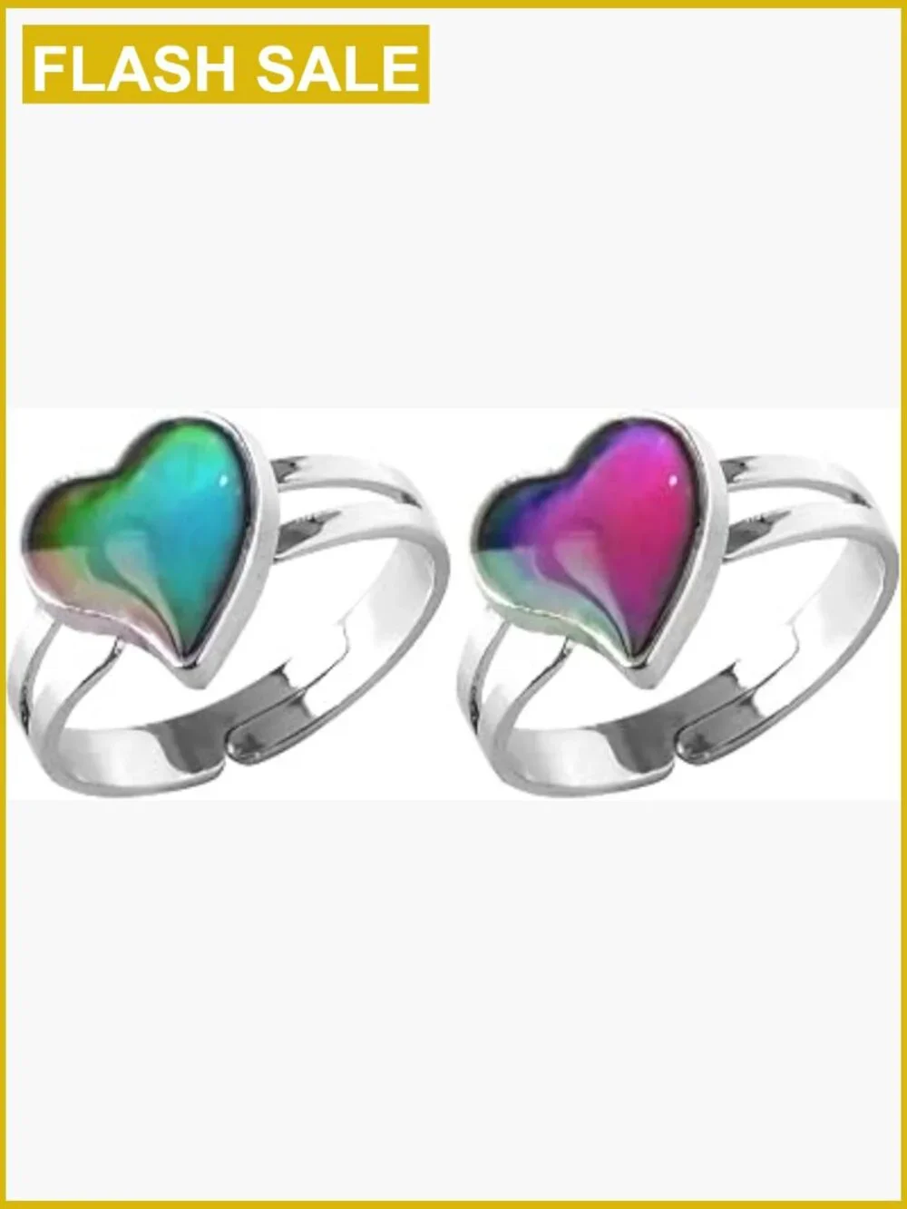 Color Changing Mood Ring Adjustable Love Heart Rings 2 Pack